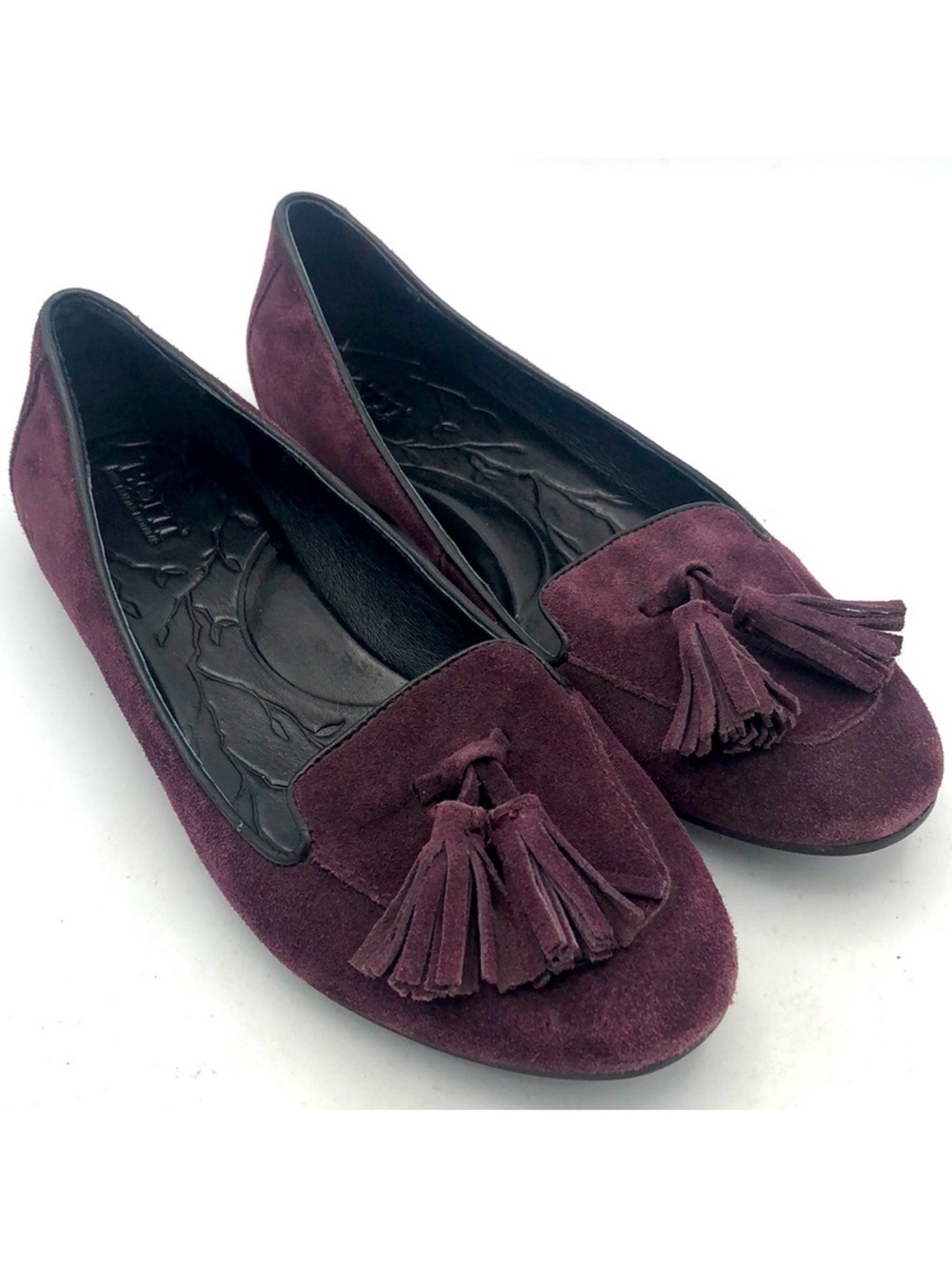 BORN Kary Purple Plum Suede Leather Tassel Flat Loaders Size 6